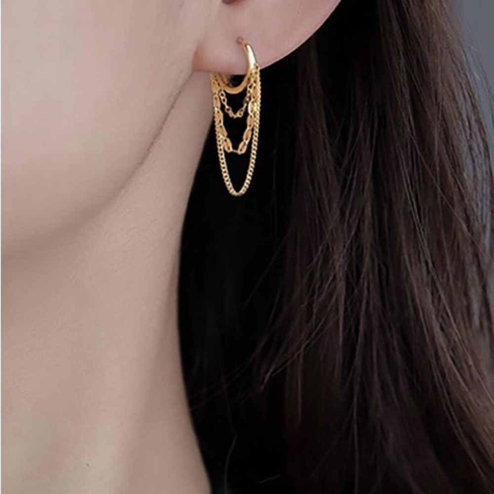 Gold Dangle Chain Hoop Earrings